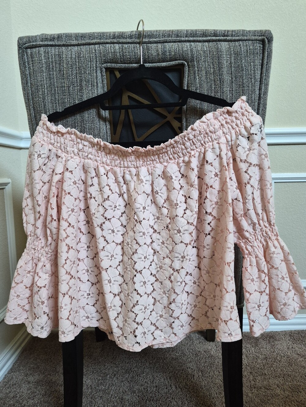 Active USA Blush Pink Lace Off-Shoulder Top
